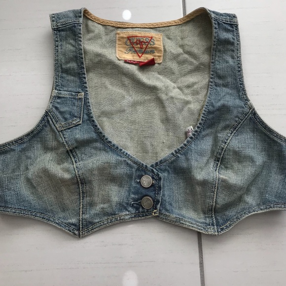 Guess Tops - Guess Denim Cropped Top Vest - size Large, never worn